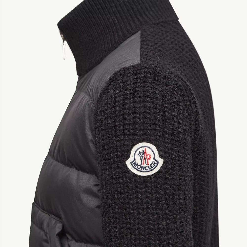 MONCLER Authentic Black Padded Wool Zip-Up Cardigan